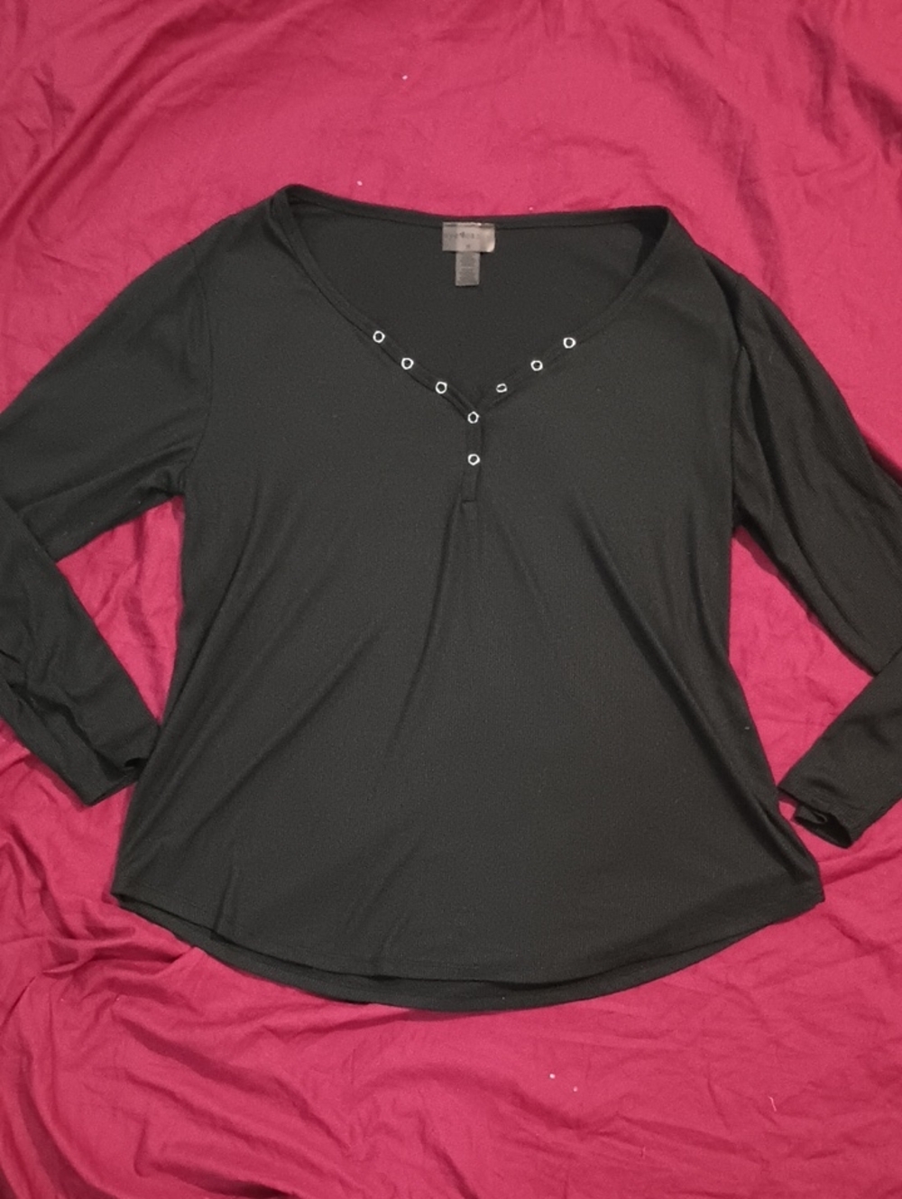 Eye Candy Black Long Sleeve Shirt with Eyelet Trim Woman's Size 3XL Casual Style